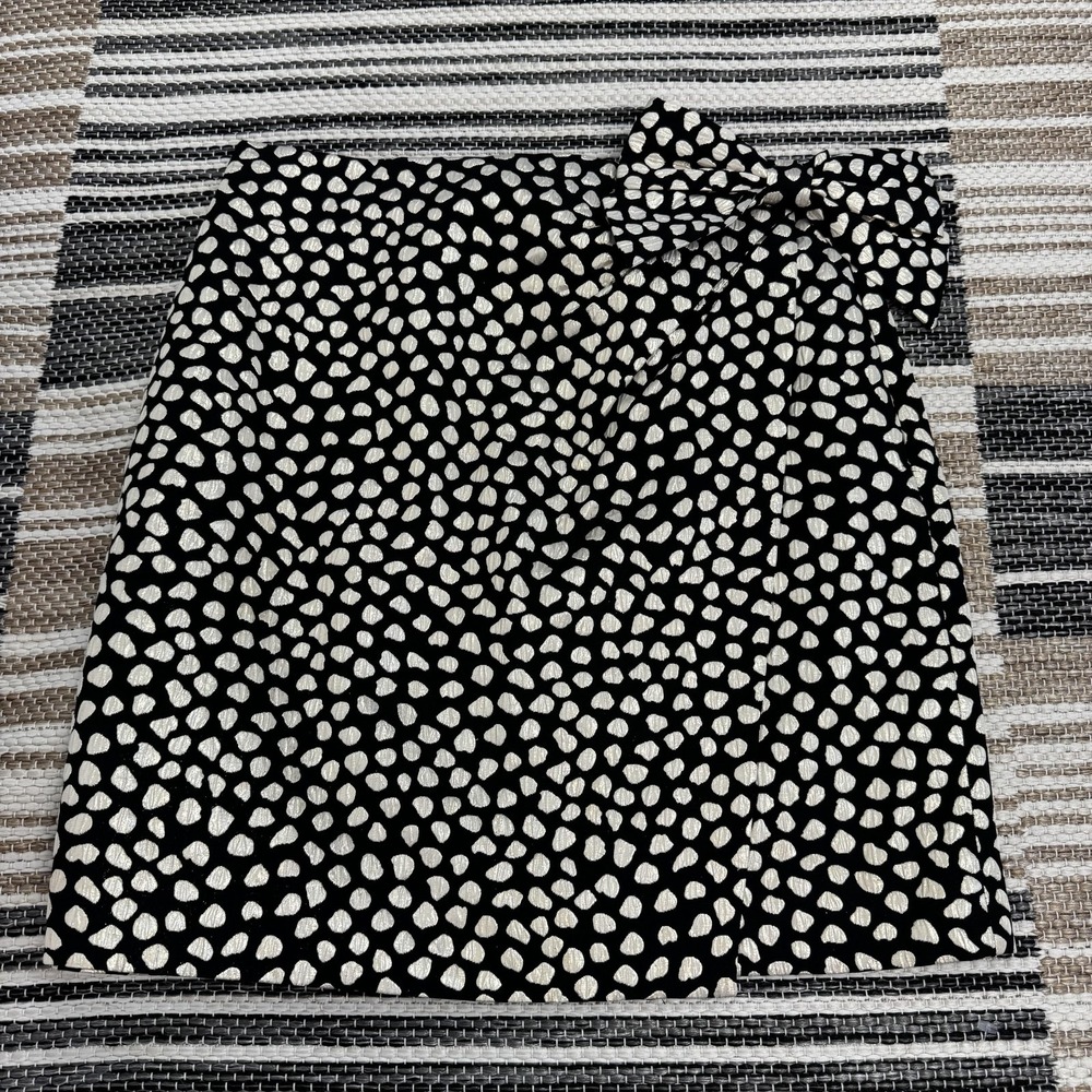 J Crew Skirt Women's 2 Black Pebble Print Jacquard Bow Lined Side Zip Black Gold